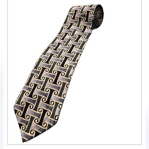 Vintage Men’s Geoffrey Beene Silk Tie Black Gray Taupe 56” Long 4” Wide